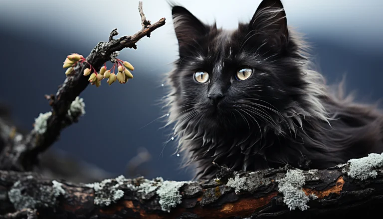 long haired black cat